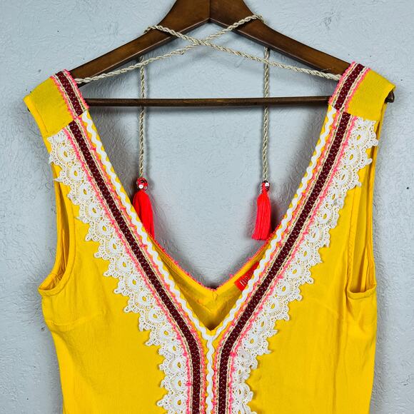 RI Resort V Neck Tunic Lace Trim Metallic Thread - M - Picture 2 of 6